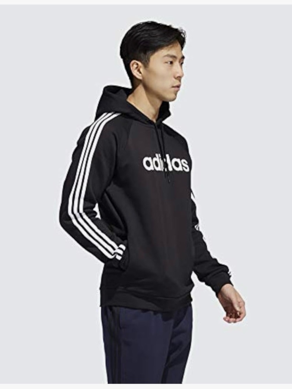 Adidas Hoodie Mens XLarge Black Pullover Fleece 3 Stripes Logo Sweatshirt Sports